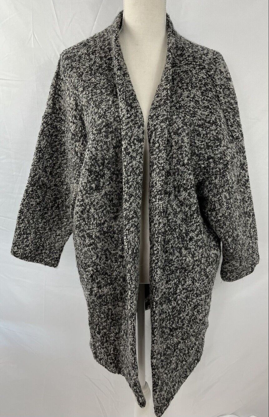 Potter's Pot Black Gray Open Front Wool Blend Coat Large Jacket Perfect for Fall
